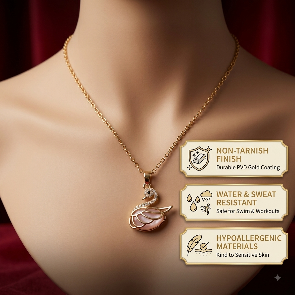 Gold Crystal Swan Teardrop Pendant Necklace