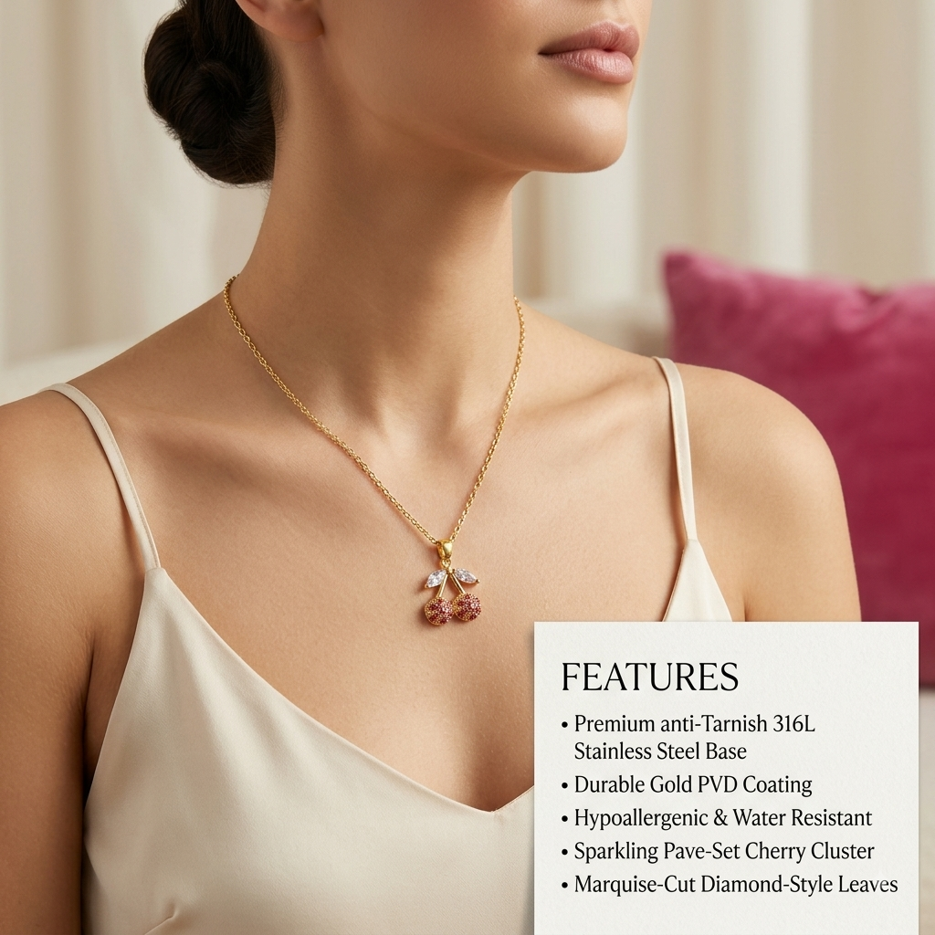 Gold Crystal Cherry Pendant Necklace
