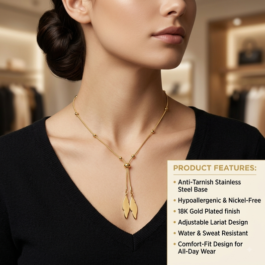 Double Feather Lariat Necklace