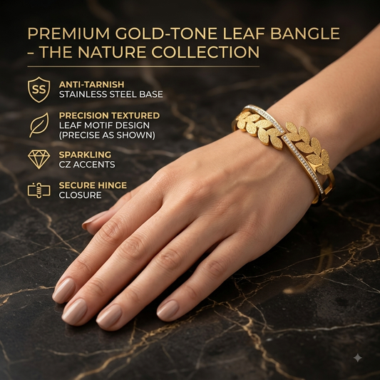 Aetheria Textured Leaf & Pave Hinge Bangle