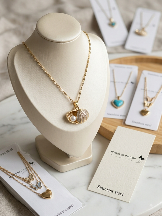 Gold Crystal Oyster & Pearl Pendant Necklace