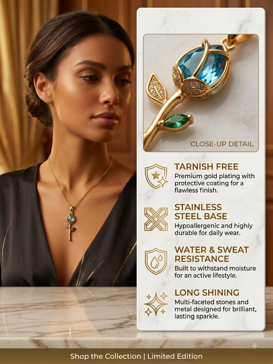 Gold Crystal Tulip Pendant Necklace