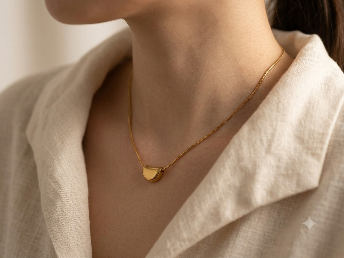 Gold Half-Moon Nugget Snake Chain Necklace