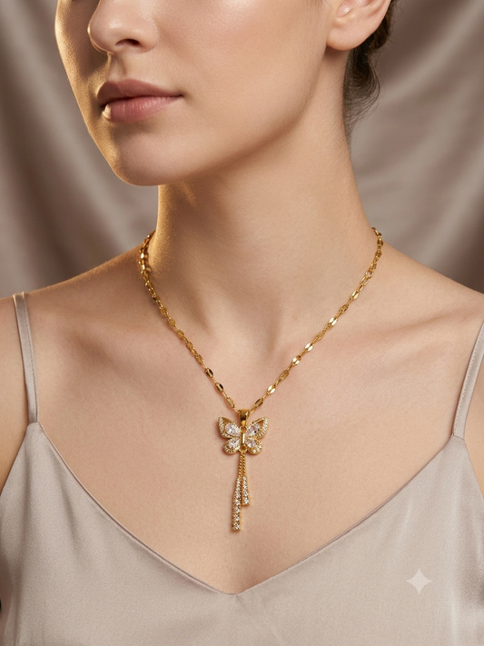Crystal Butterfly Tassel Necklace