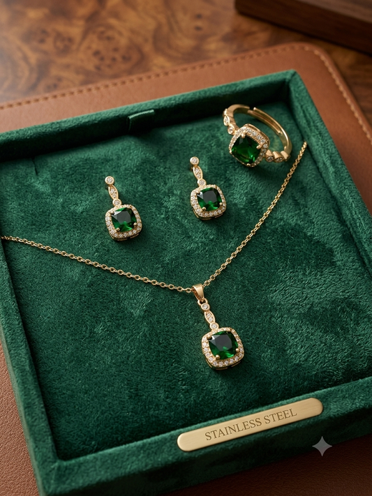 Emerald Halo Jewelry Set