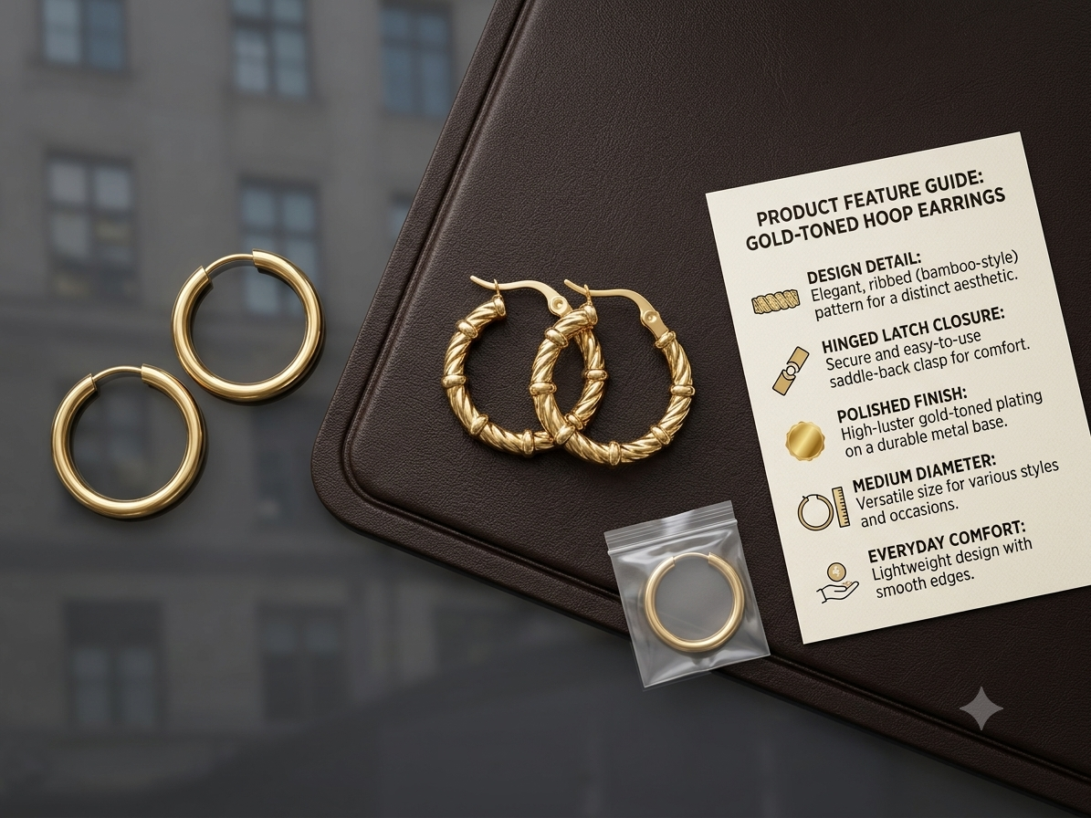 Ribbed Bamboo Gold Hoop Earrings