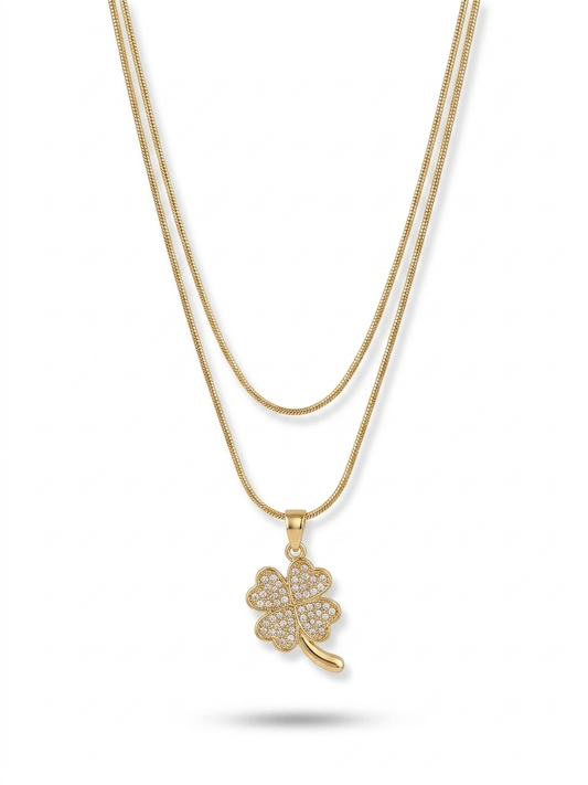 Four-Leaf Clover Layered Snake Chain Necklace