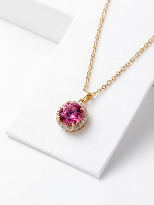 Blush Pink Halo Solitaire Pendant Necklace