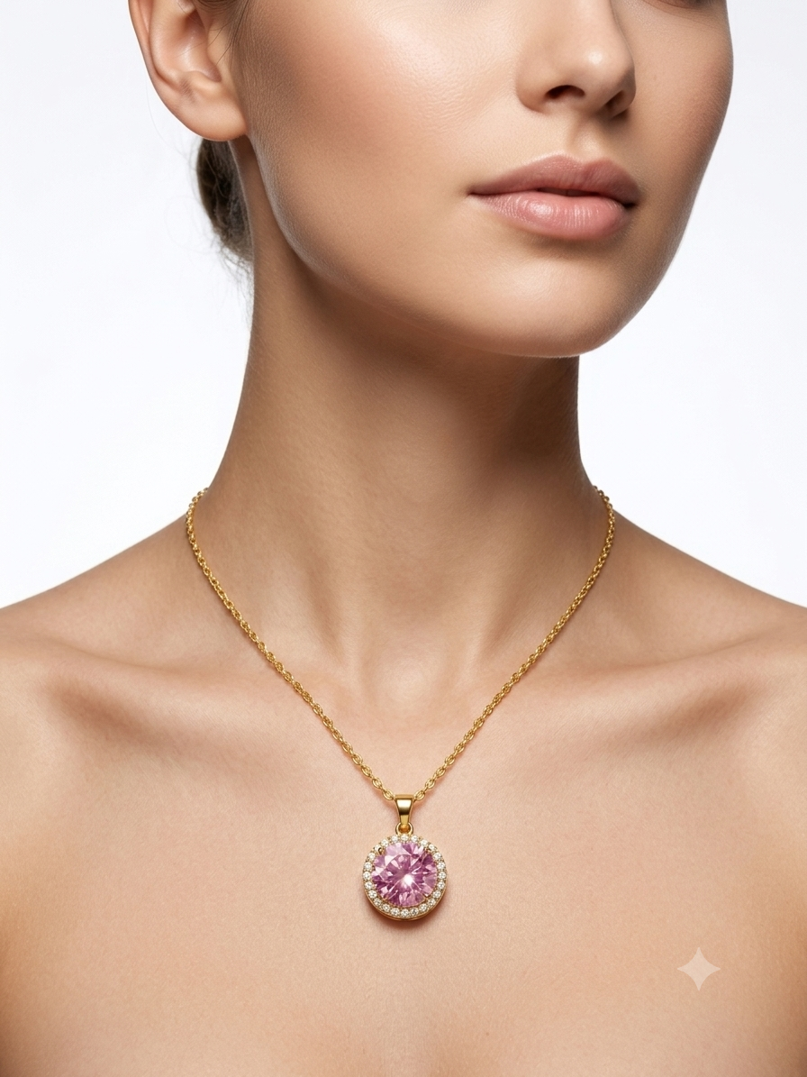 Blush Pink Halo Solitaire Pendant Necklace