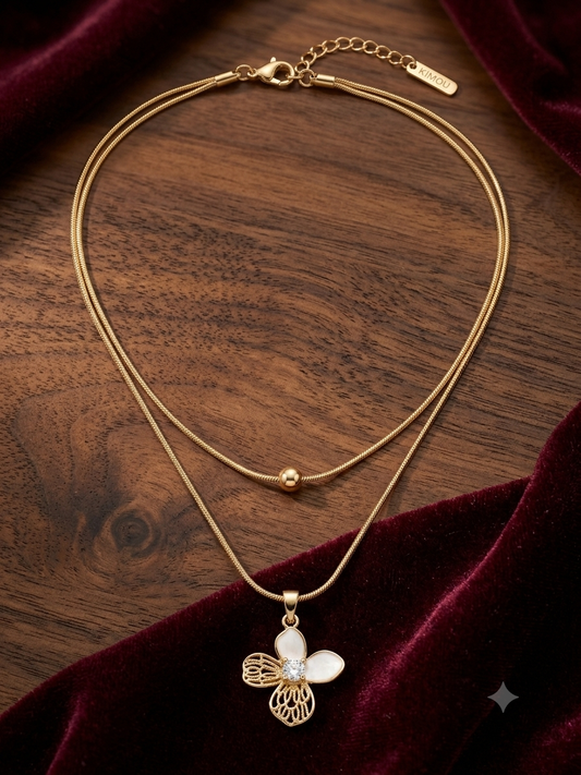 Layered Clover Bloom Snake Chain Necklace