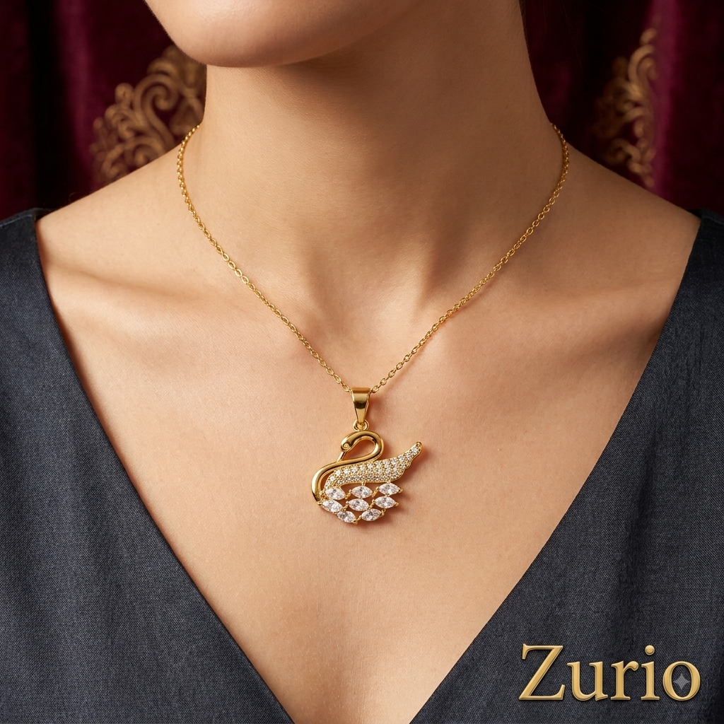 Gold Crystal Swan Majesty Pendant Necklace