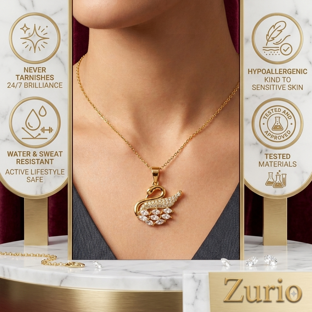 Gold Crystal Swan Majesty Pendant Necklace