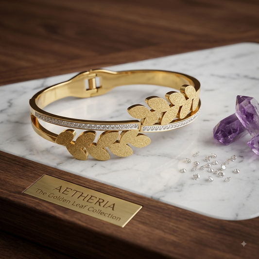 Aetheria Textured Leaf & Pave Hinge Bangle