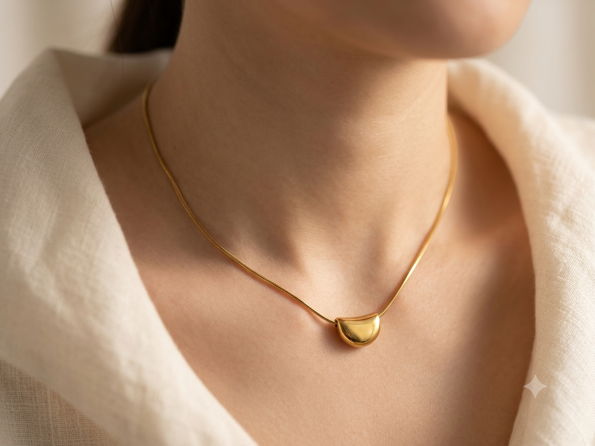 Gold Half-Moon Nugget Snake Chain Necklace