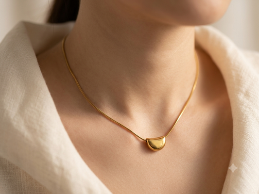 Gold Half-Moon Nugget Snake Chain Necklace