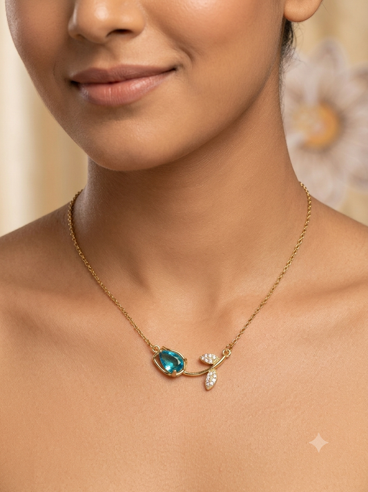 Teal Crystal Tulip Pendant Necklace