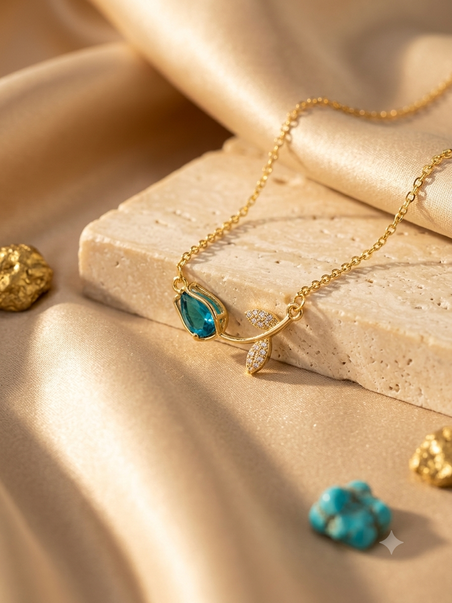 Teal Crystal Tulip Pendant Necklace