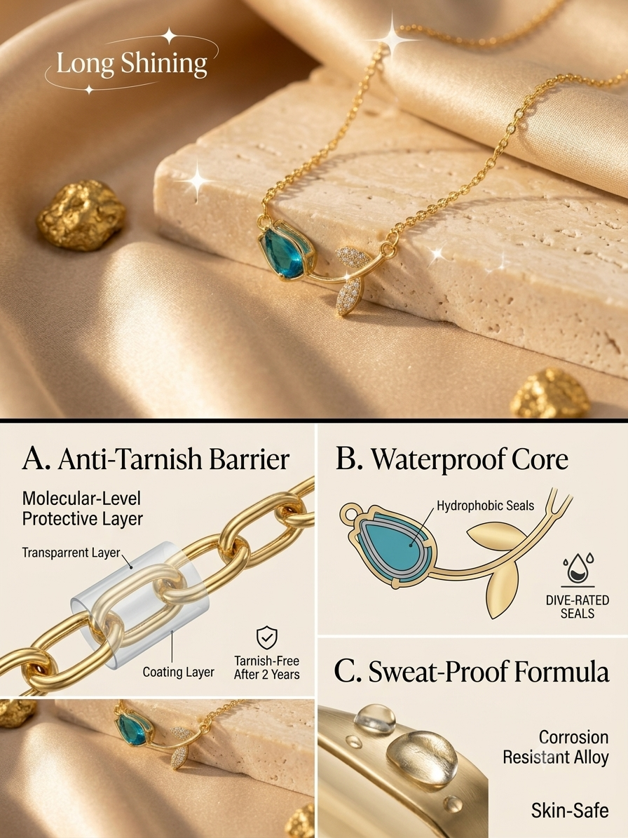 Teal Crystal Tulip Pendant Necklace