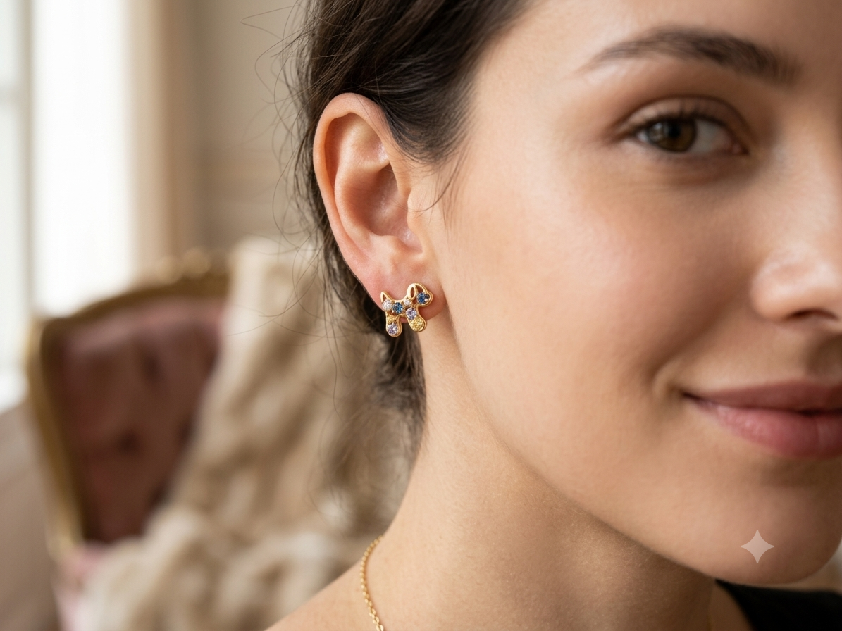 Multi-Stone Dog Silhouette Stud Earrings