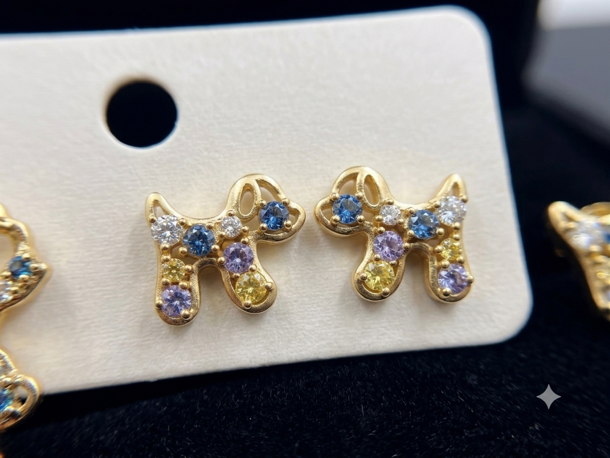 Multi-Stone Dog Silhouette Stud Earrings