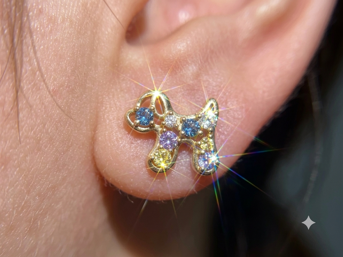 Multi-Stone Dog Silhouette Stud Earrings