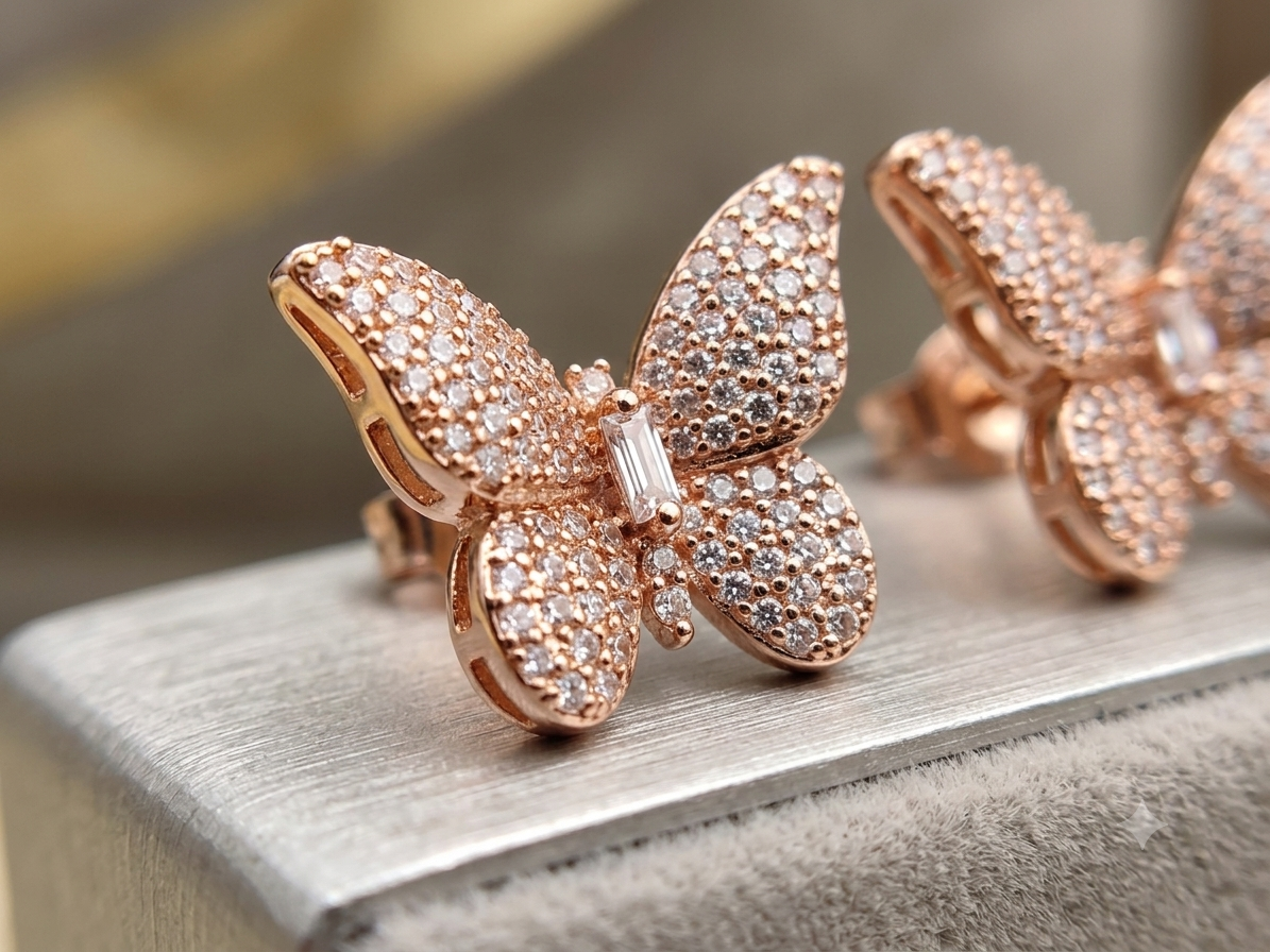Rose Gold Pavé Butterfly Stud Earrings