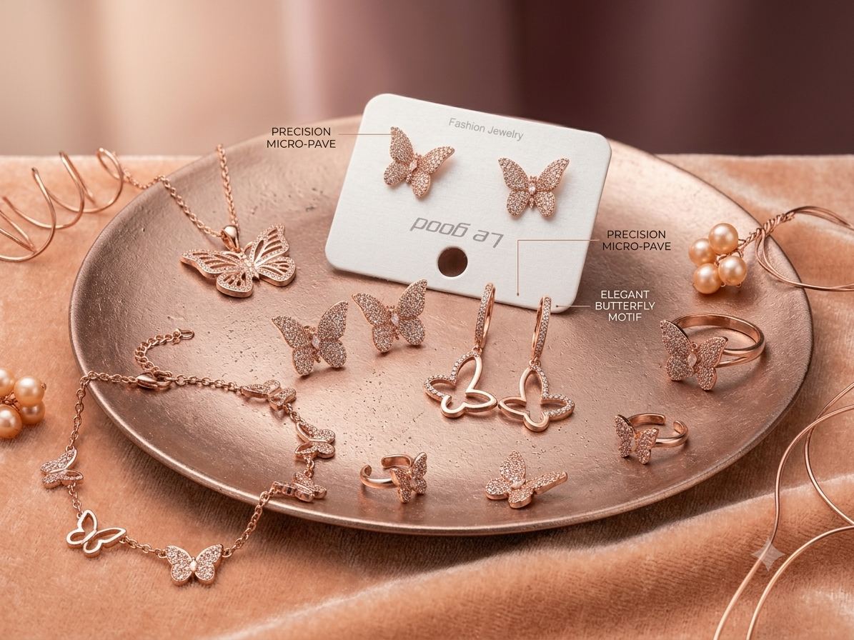 Rose Gold Pavé Butterfly Stud Earrings