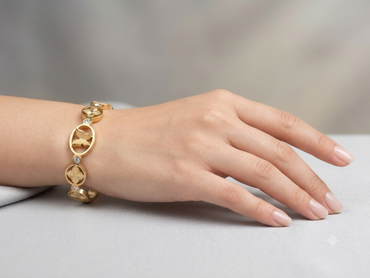 Butterfly & Floral Link Gold Bangle