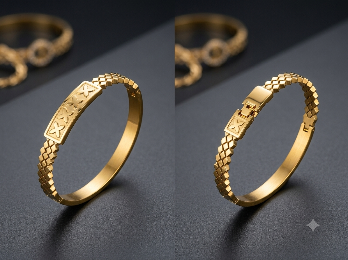 Embossed Cross-Motif Gold Bangle