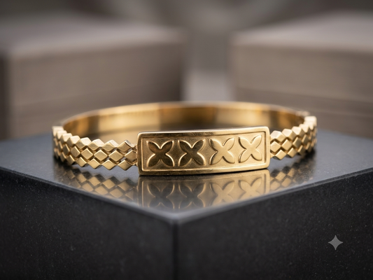 Embossed Cross-Motif Gold Bangle