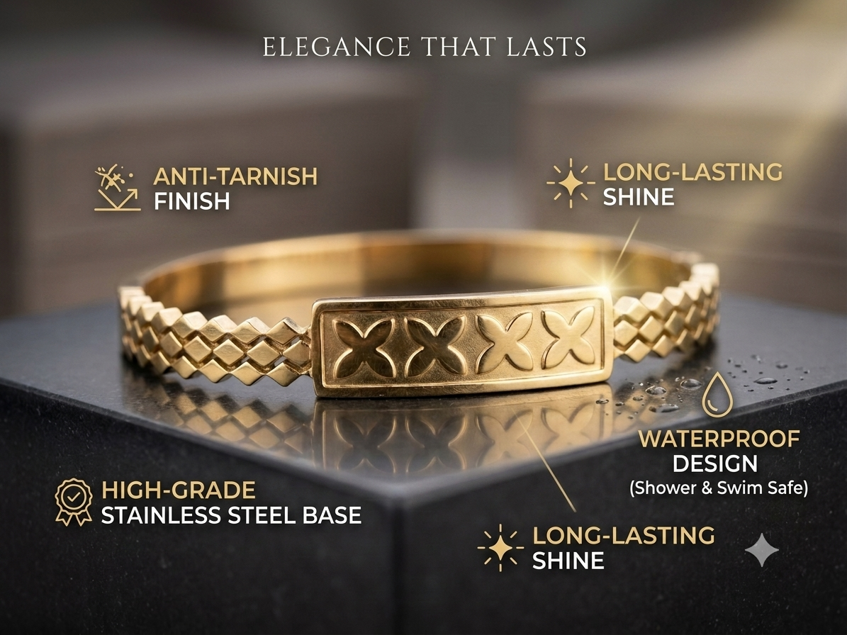 Embossed Cross-Motif Gold Bangle