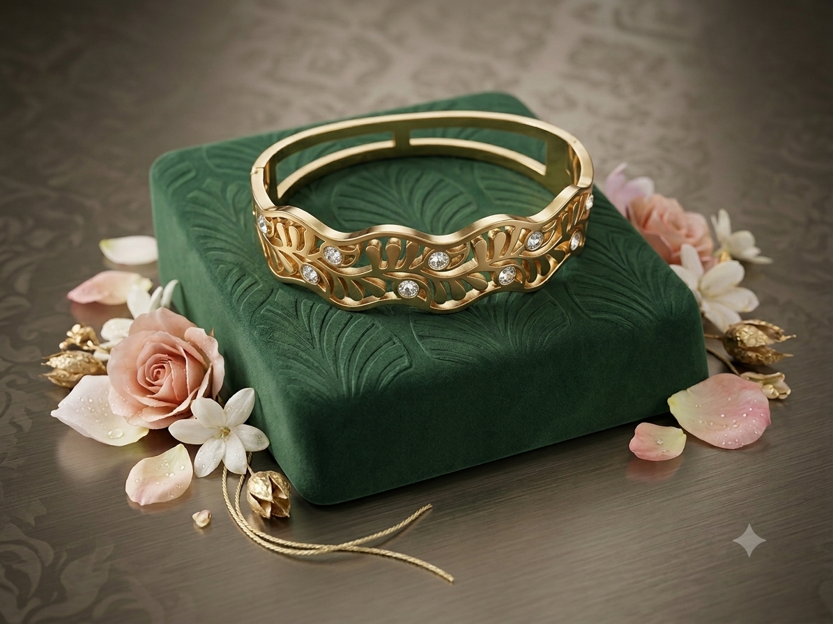 Wavy Vine & Crystal Cut-Out Bangle