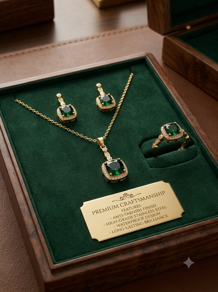 Emerald Halo Jewelry Set