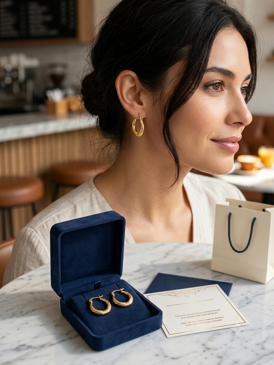 Gold Twisted Croissant Hoop Earrings