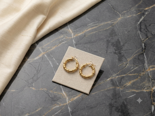 Ribbed Bamboo Gold Hoop Earrings