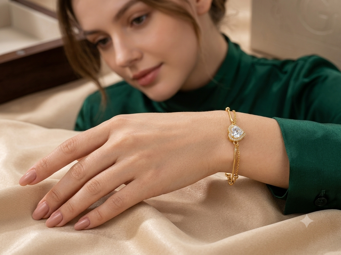 Sparkling Heart Halo Slider Bracelet
