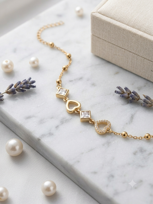 Geometric Heart & Crystal Beaded Bracelet