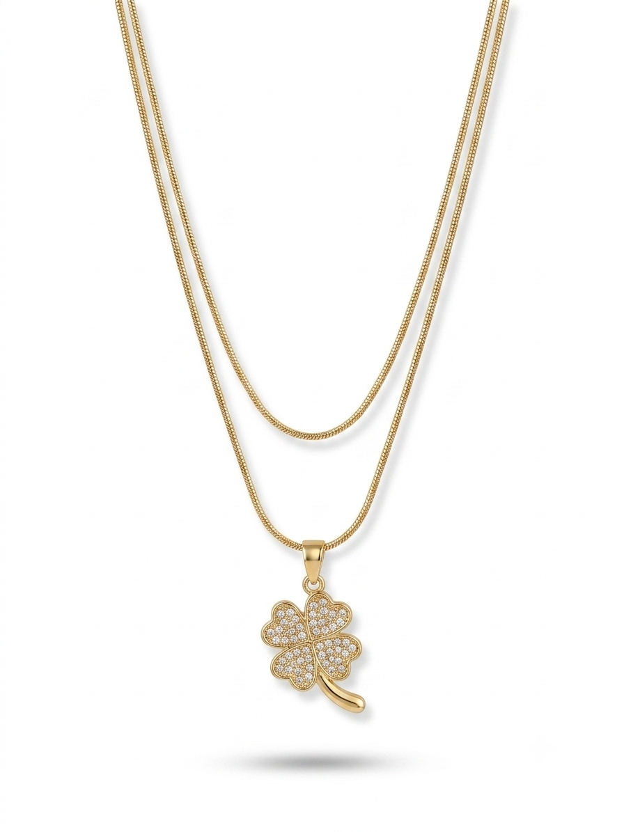 Four-Leaf Clover Layered Snake Chain Necklace
