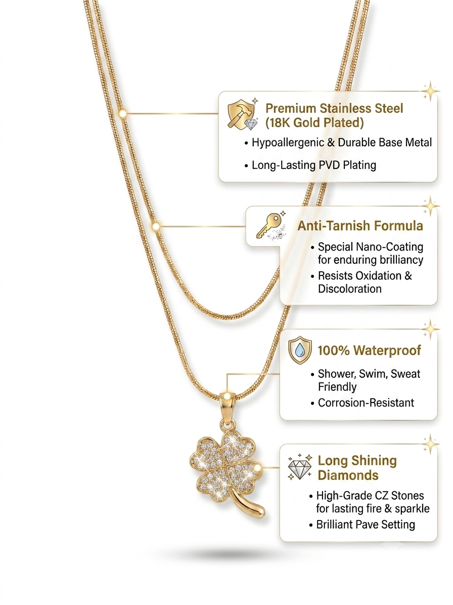 Four-Leaf Clover Layered Snake Chain Necklace