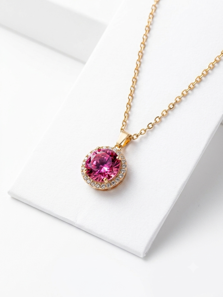 Blush Pink Halo Solitaire Pendant Necklace