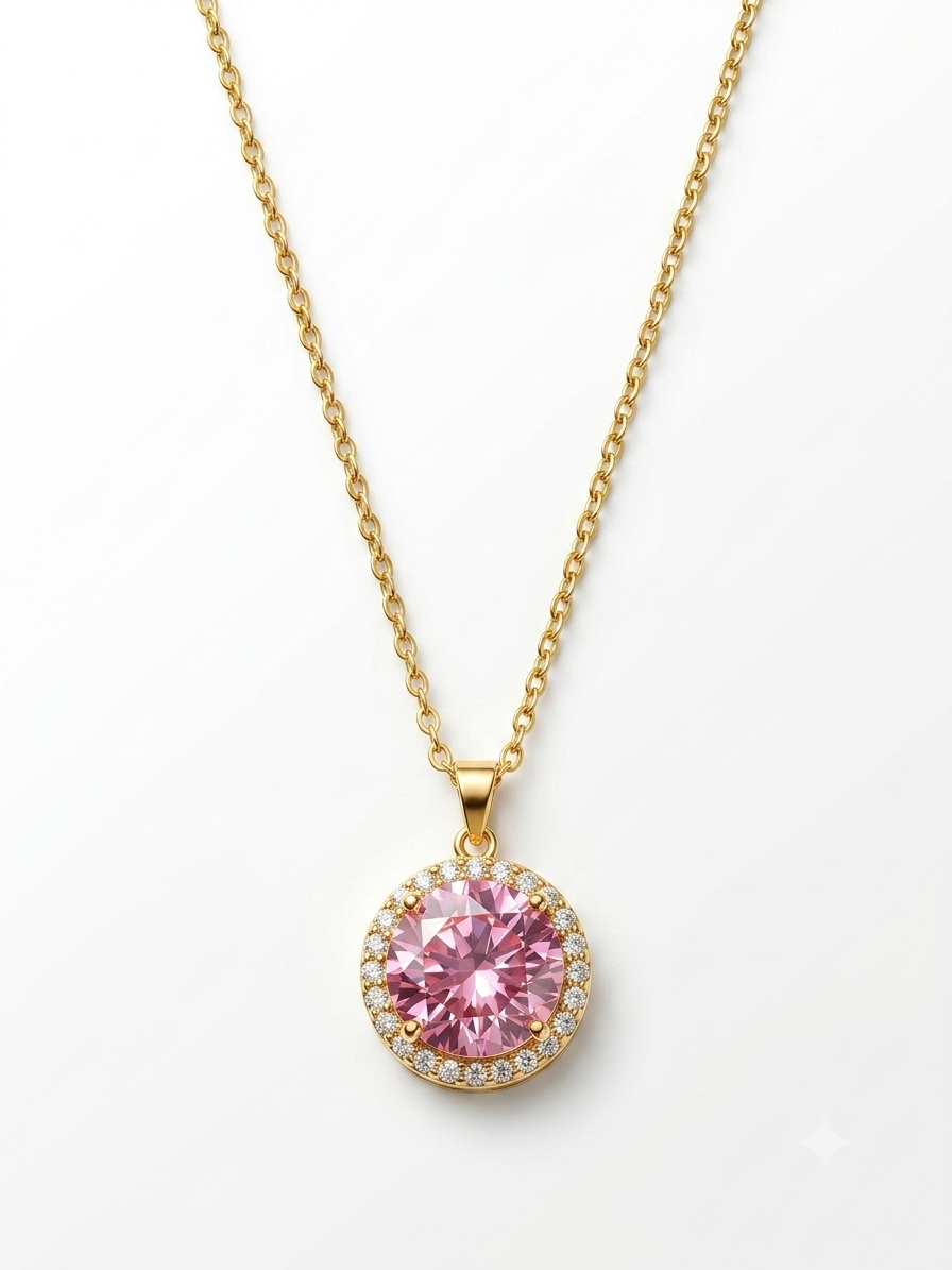 Blush Pink Halo Solitaire Pendant Necklace