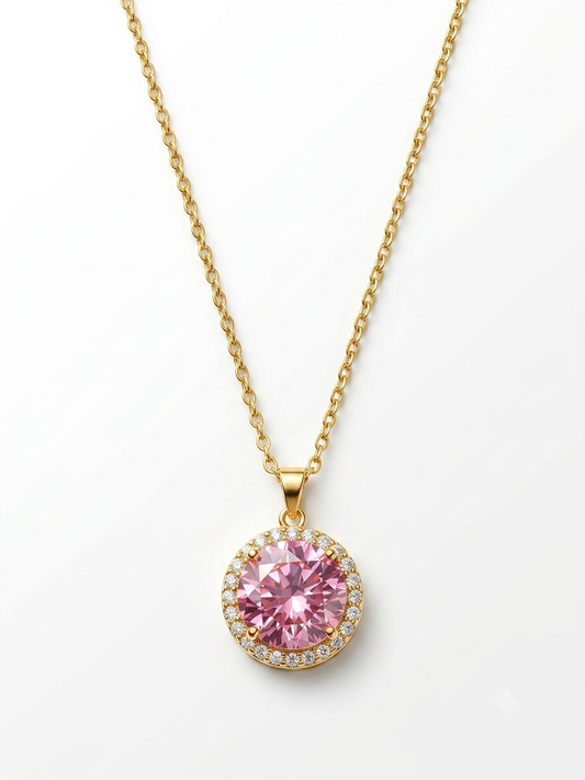 Blush Pink Halo Solitaire Pendant Necklace
