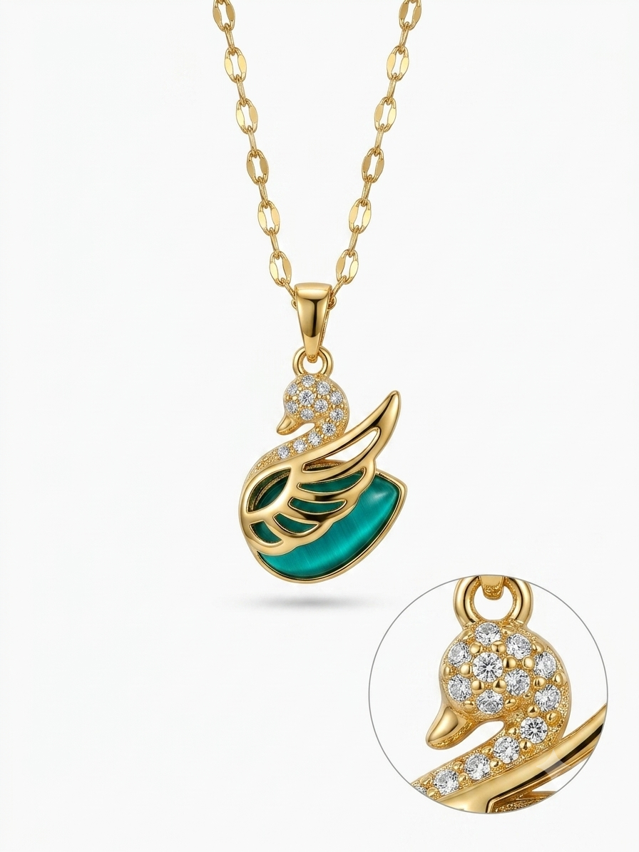 Emerald Grace Swan Pendant Necklace