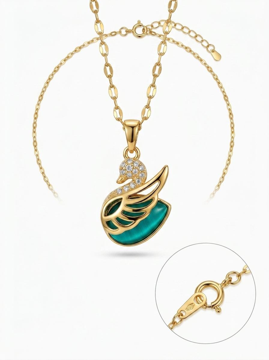Emerald Grace Swan Pendant Necklace