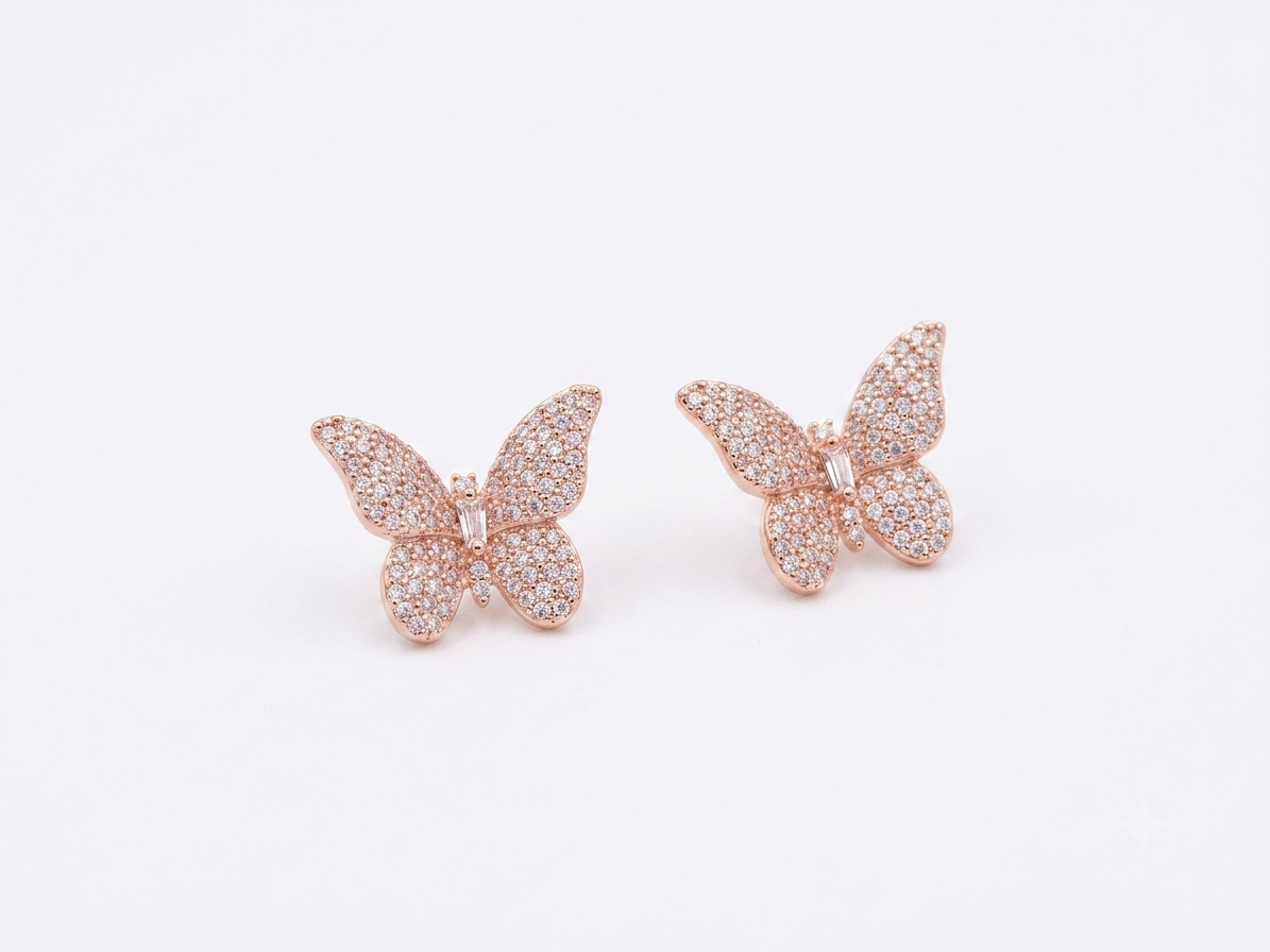 Rose Gold Pavé Butterfly Stud Earrings