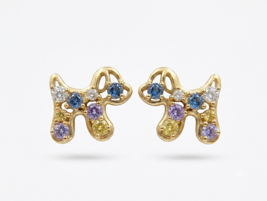 Multi-Stone Dog Silhouette Stud Earrings