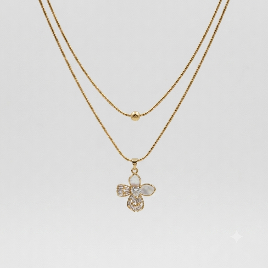 Layered Clover Bloom Snake Chain Necklace