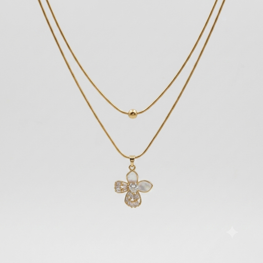 Layered Clover Bloom Snake Chain Necklace