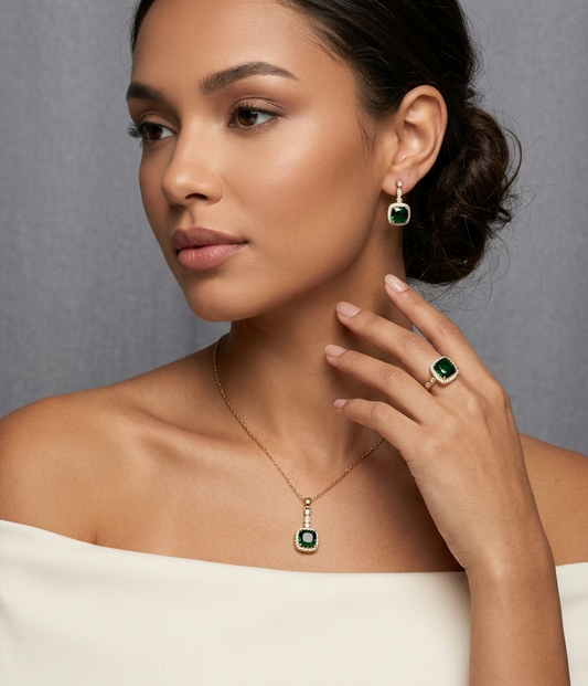Emerald Halo Jewelry Set